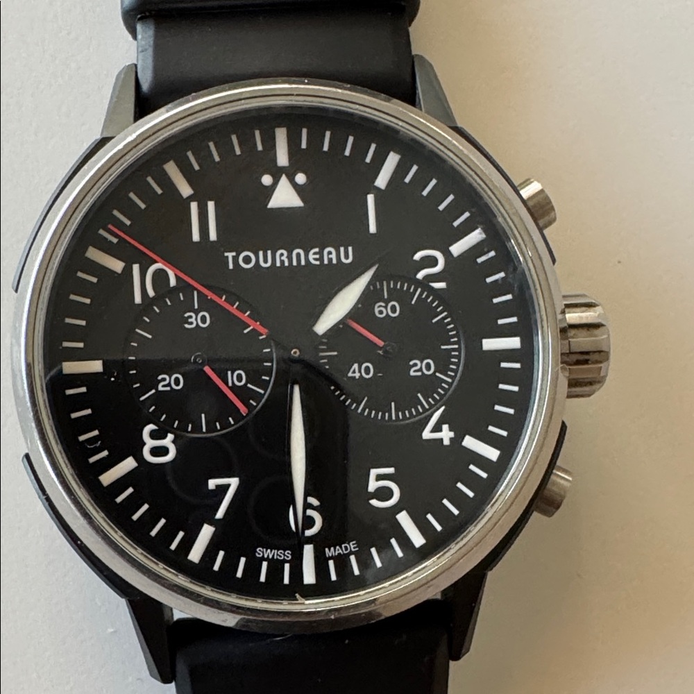 Tourneau Black and Silver Chronograph Watch